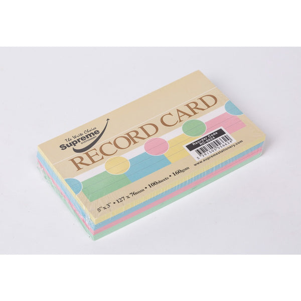 Supreme 5" x 3" Record Cards | Assorted Pastel Colours, 160gsm, Pack of 100