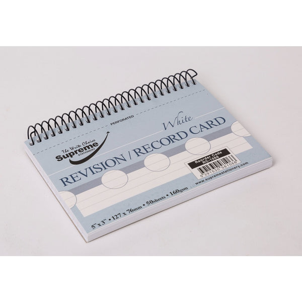 Supreme Record Card 5X3 Spiral White | 160gsm Paper, 50 Sheets