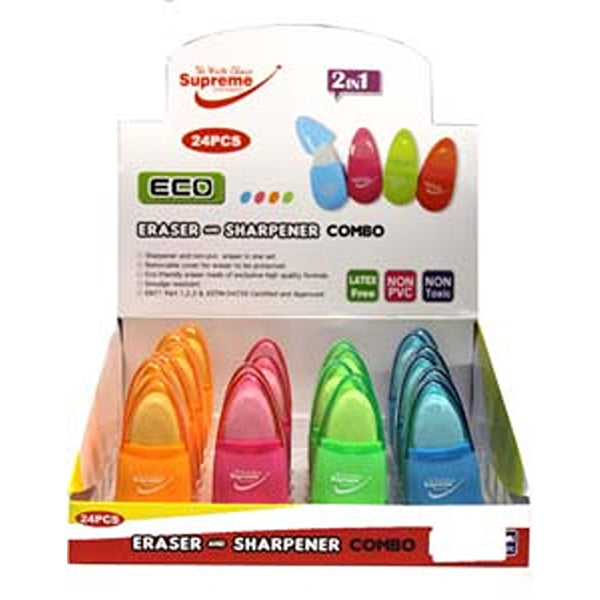 Supreme 2-in-1 Sharpener Eraser Cone Combo | Vibrant Colours, Eco-Friendly