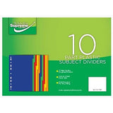Supreme Durable Plastic Subject Dividers | 10-Part, Colour-Coded, Printable