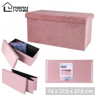 Urban Living Foldable Velvet Storage Bench | Pink | 76 x 37.5 x 37.5 cm