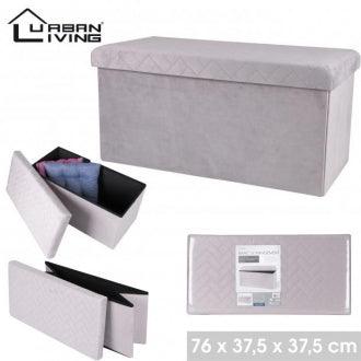 Urban Living Foldable Velvet Storage Bench | Lt Grey | 76 x 37.5 x 37.5 cm