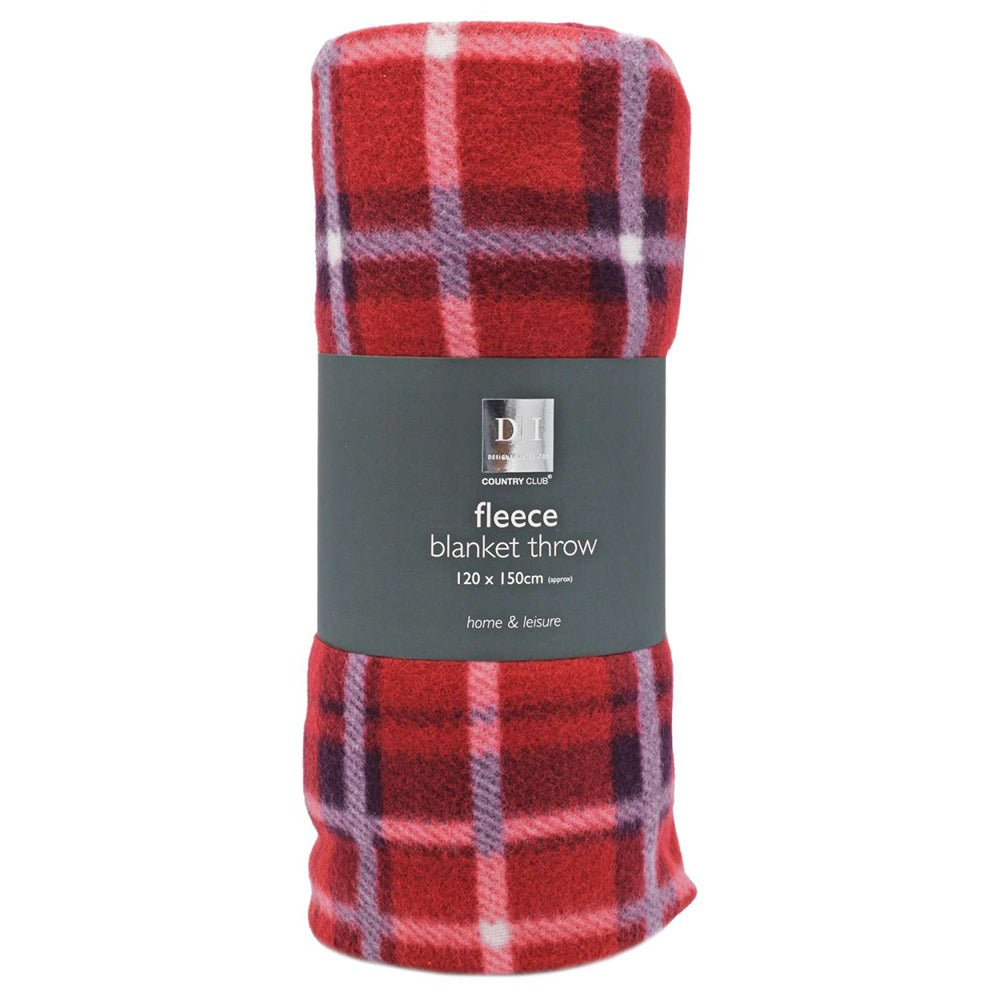 Country Club Tartan Fleece Throw - 120 x 150cm - Red