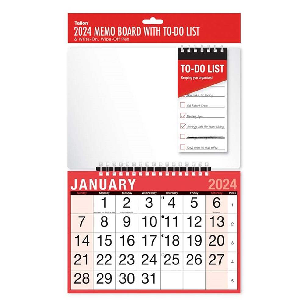 Tallon Red &amp; Black Month to View Memo Board Calendar with To-Do List