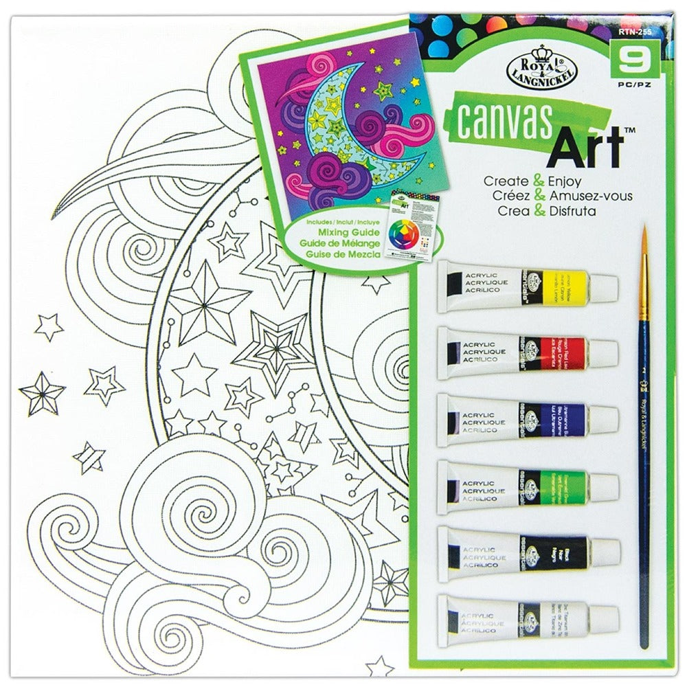 Royal & Langnickel Moon Canvas Art Set, 9 Pieces | Pre-Printed Moon, 6 Acrylics