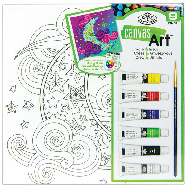 Royal & Langnickel Moon Canvas Art Set, 9 Pieces | Pre-Printed Moon, 6 Acrylics