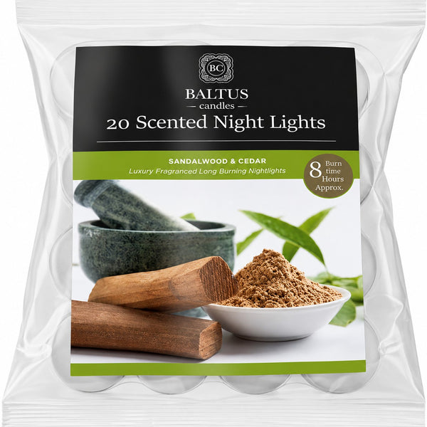 Baltus Sandalwood and Cedar Fragranced Tealight Candles | Pack of 20, 8 Hour