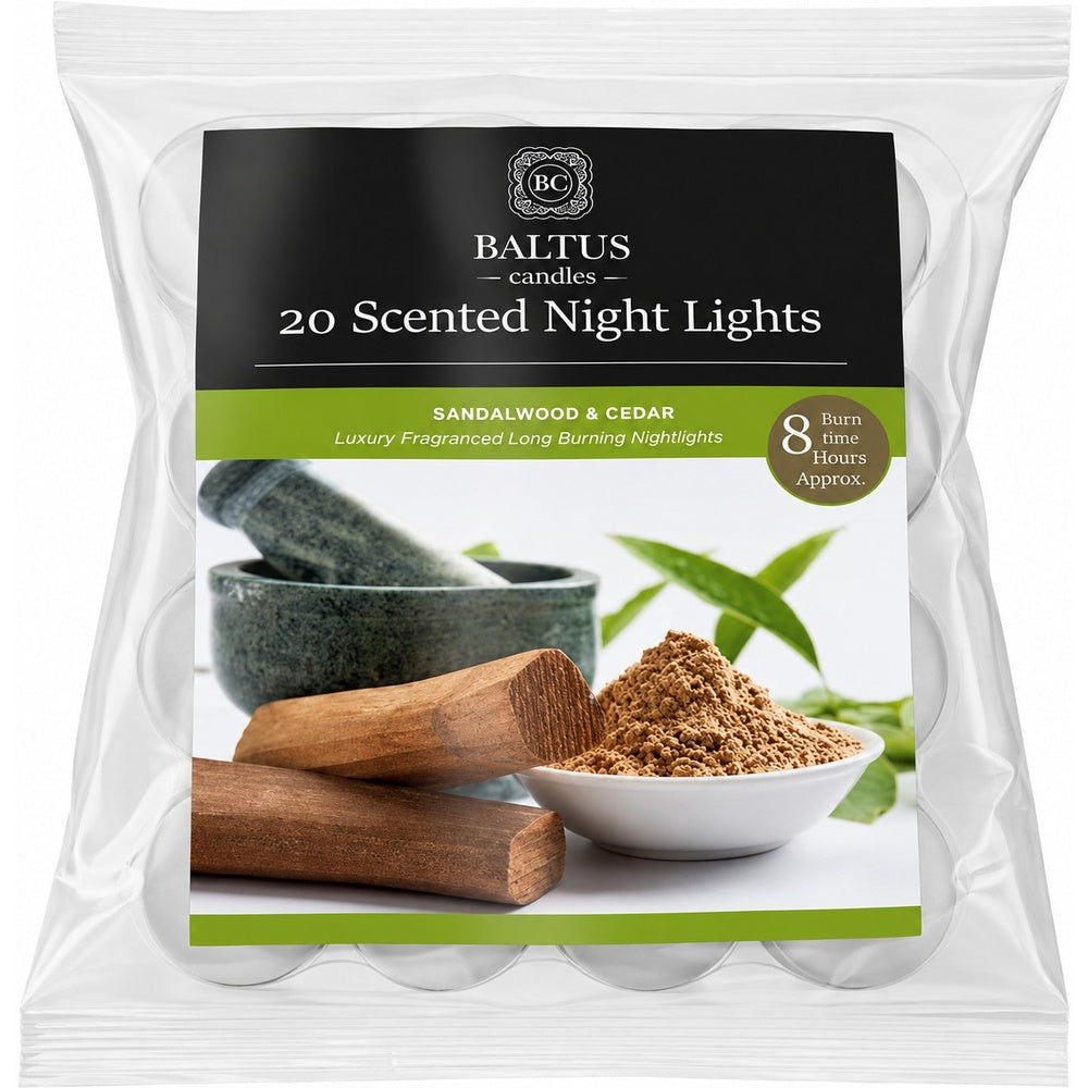 Baltus Sandalwood and Cedar Fragranced Tealight Candles - Pack of 20
