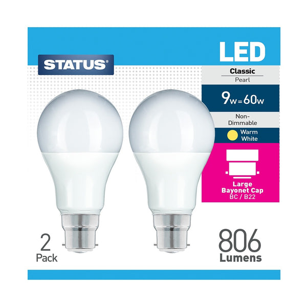 Status Energy-Efficient LED Bulbs | 9W, 806 Lumens, Warm White | Pack of 2