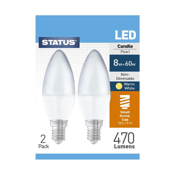 Status Energy-Efficient LED Candle Bulbs | 8W, Warm White | Pack of 2