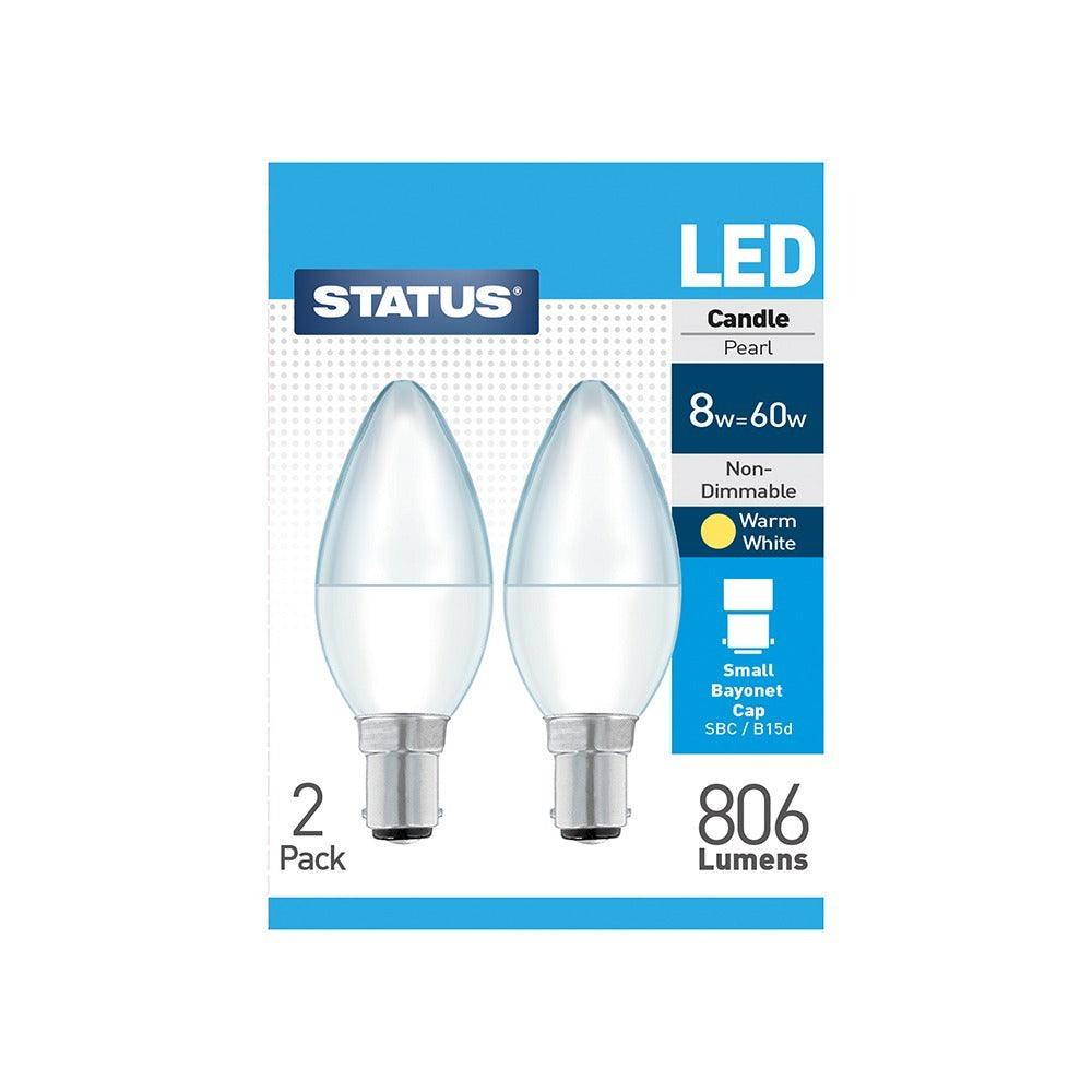 Status Energy-Efficient LED Candle Bulbs | 8W, Warm White | Pack of 2