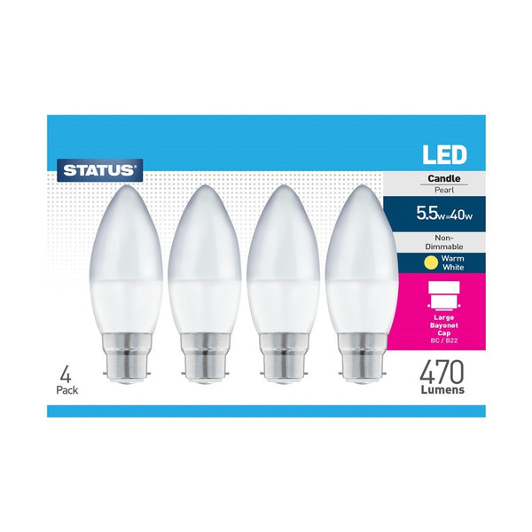 Status Energy-Efficient LED Candle Bulbs | 5W, 470 Lumens | Pack of 4
