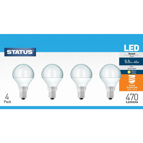 Status Energy-Efficient LED Round Bulbs | 5.5W, 470 Lumens, SES/E14 | Pack of 2