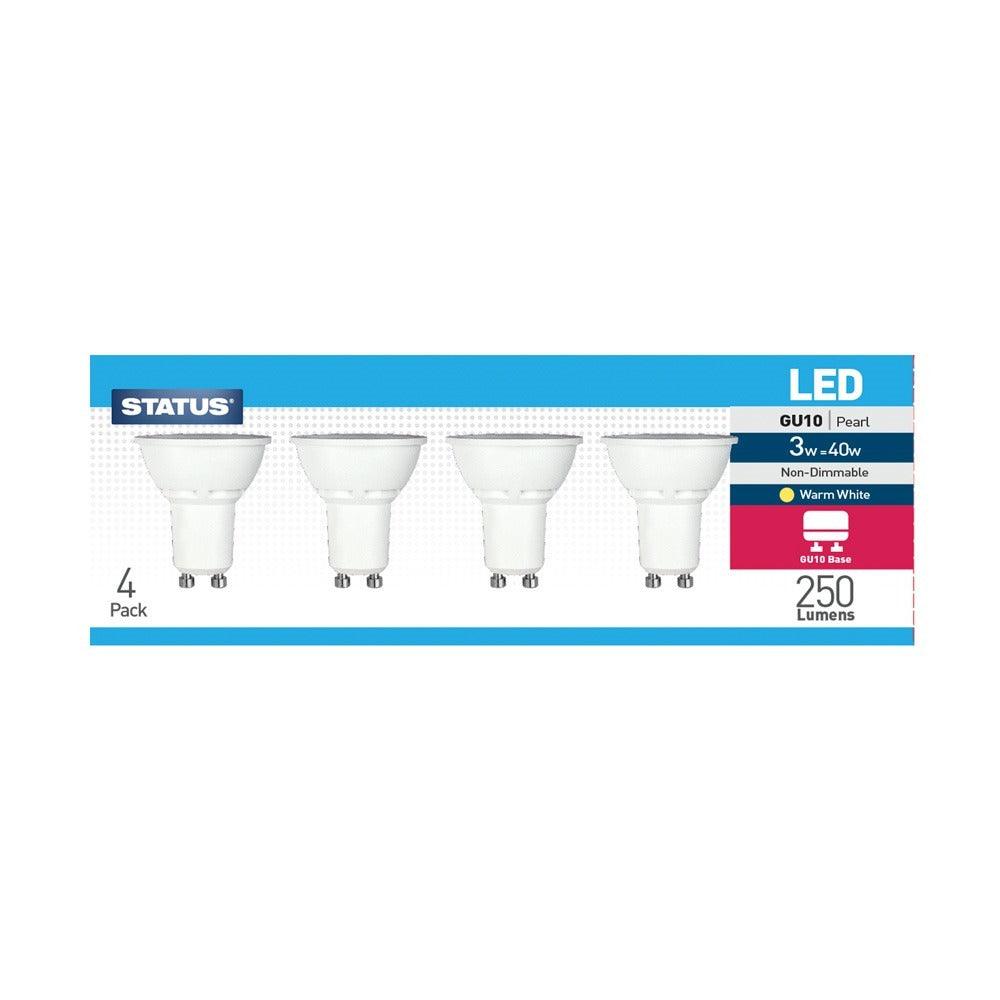 Status Energy-Efficient LED GU10 Bulbs | 3W, 250 Lumens, Warm White | Pack of 4
