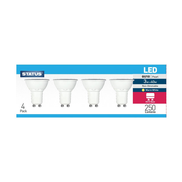 Status Energy-Efficient LED GU10 Bulbs | 3W, 250 Lumens, Warm White | Pack of 4