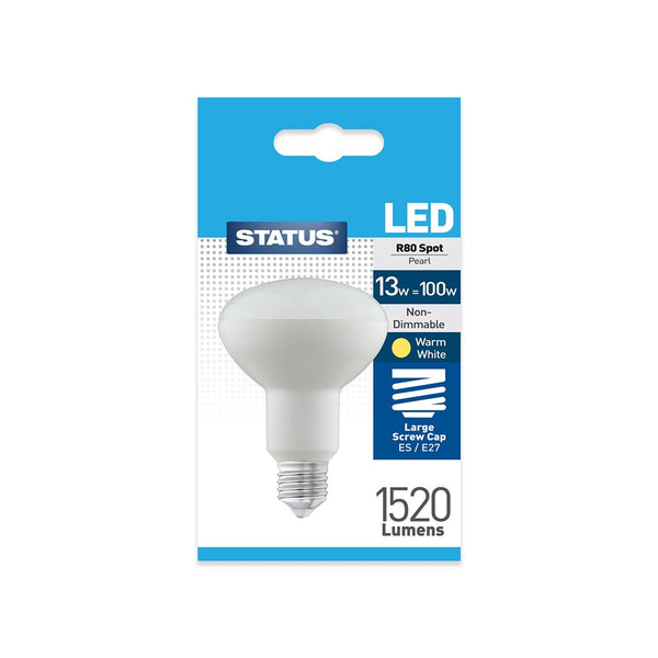 Status LED R80 Spot Pearl Light Bulb | 13W, 1520 Lumens, Warm White