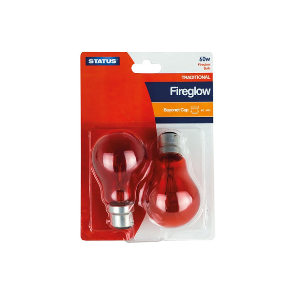 Status Warm Red Glow GLS Fireglow Light Bulbs | 60W BC | Pack of 2