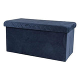 Urban Living Velvet Blue Storage Bench | Quilted Pattern, Foldable, Ample Internal Storage