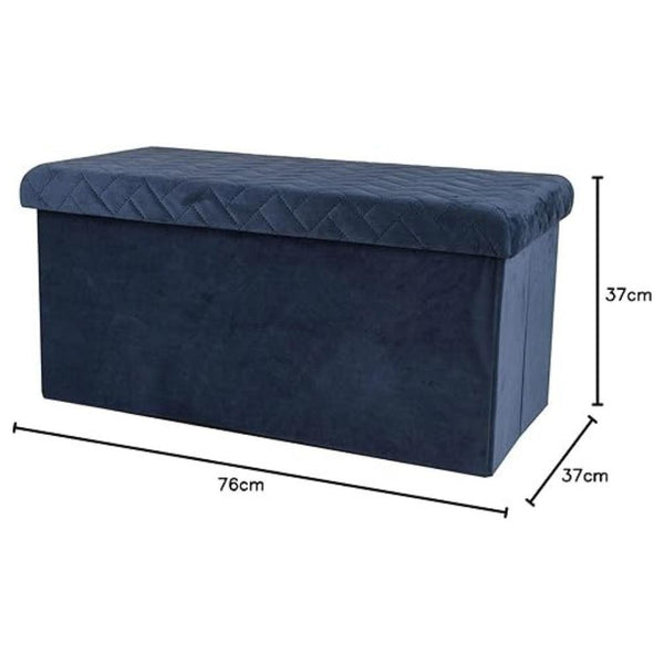Urban Living Velvet Blue Storage Bench | Quilted Pattern, Foldable, Ample Internal Storage