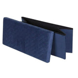 Urban Living Velvet Blue Storage Bench | Quilted Pattern, Foldable, Ample Internal Storage