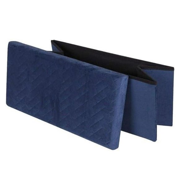 Urban Living Velvet Blue Storage Bench | Quilted Pattern, Foldable, Ample Internal Storage
