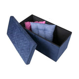 Urban Living Velvet Blue Storage Bench | Quilted Pattern, Foldable, Ample Internal Storage