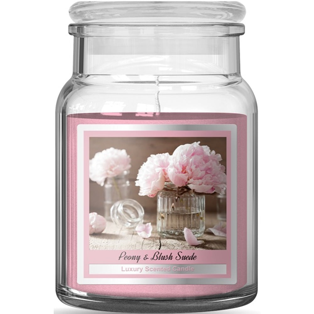 Baltus Peony and Blush Suede Lidded Glass Jar Candle | Soft Pink, 95 x 130mm