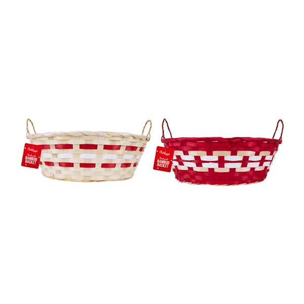 Christmas Oval Bamboo Woven Basket | Assorted Colours, Integrated Handles