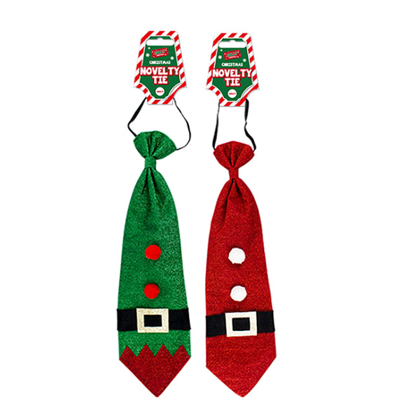 Christmas Glitter Novelty Tie with Elf Belt Motif | Pre-Tied, Adjustable Strap