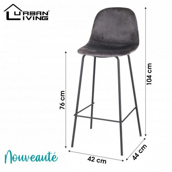 Urban Living Grey Velour Bar Stool | Velvet Upholstery, Metal Frame, 104cm Height