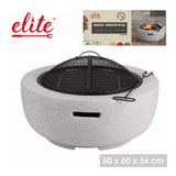Elite Outdoor Fire Pit with Grill | Grey Stone Effect, 60 x 60 x 34cm