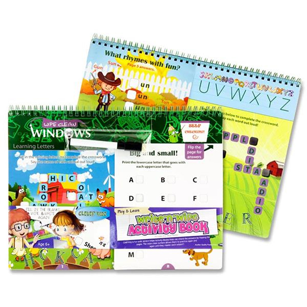 Clever Kidz Write n&#39; Wipe Early Learning Activity Book Includes Marker | Assorted