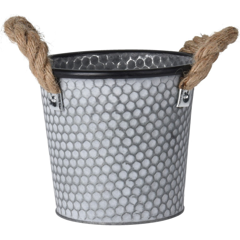 Small Zinc Embossed Indoor Plant Pot | Decorative Metal Planter