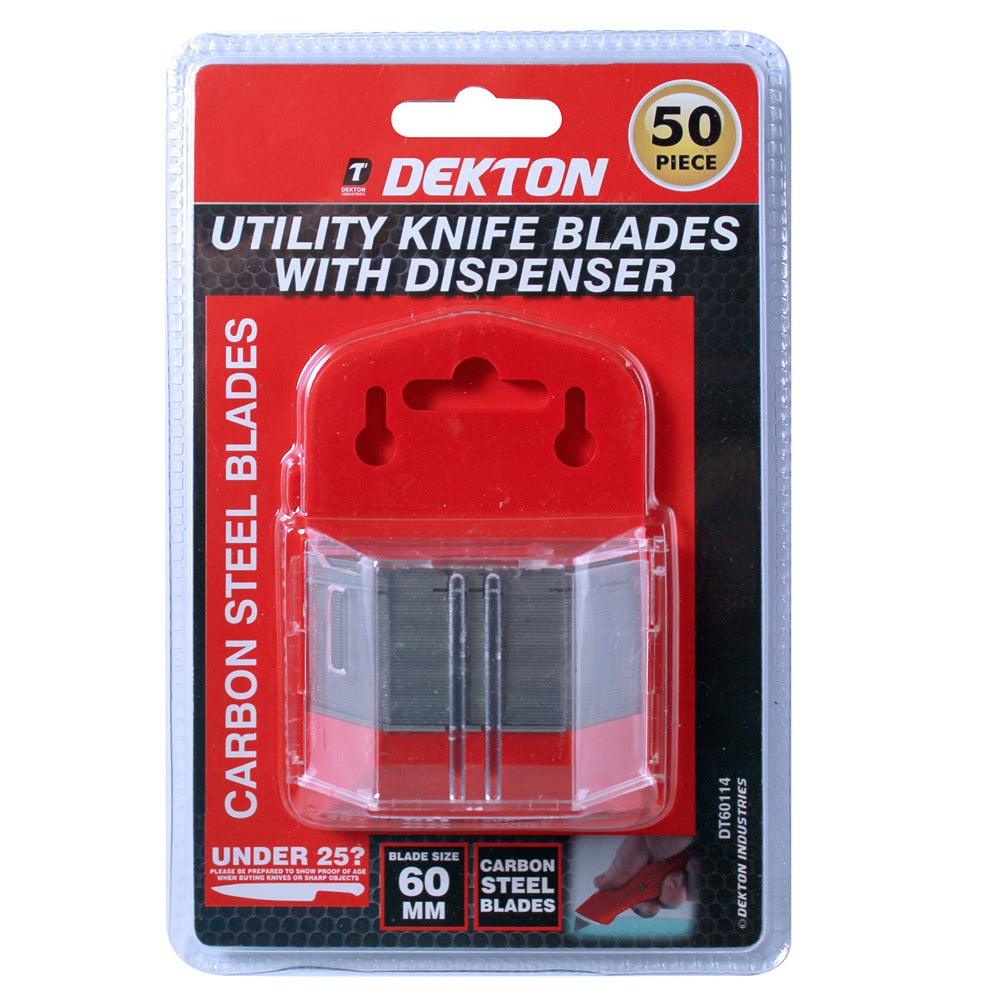 Dekton 50pc Carbon Steel Utility Blades | Compact Design with Integrated Blade Storage