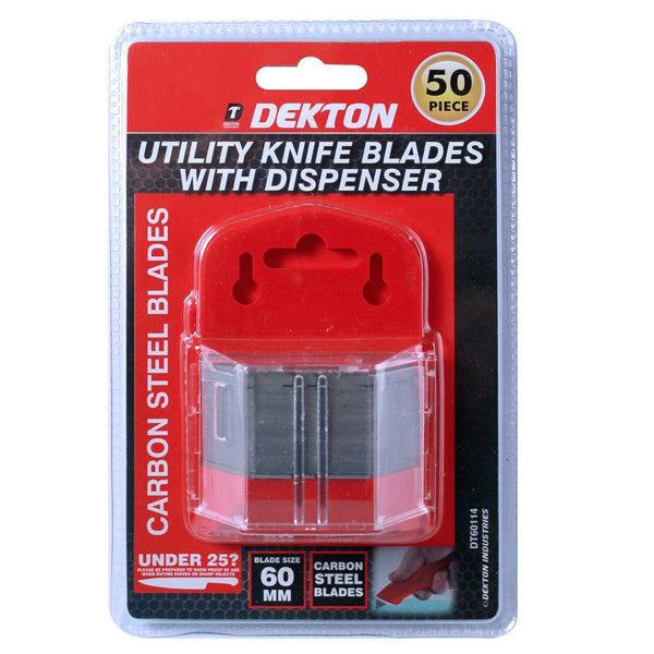 Dekton 50pc Carbon Steel Utility Blades | Compact Design with Integrated Blade Storage