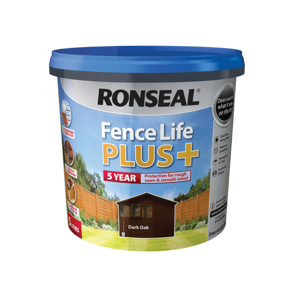 Ronseal Fence Life Plus Shed and Fence Treatment | Dark Oak, 5L
