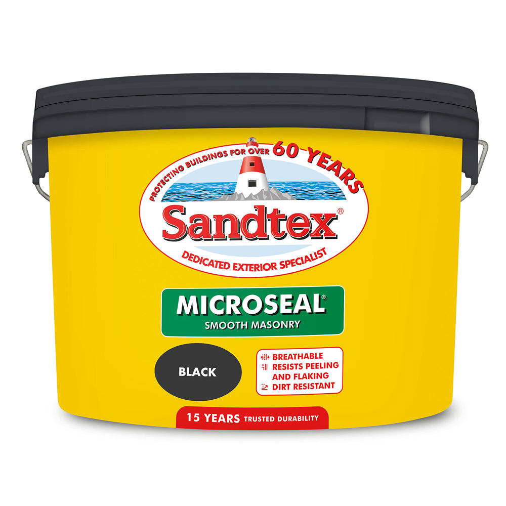 Sandtex Microseal Smooth Black Exterior Masonry Paint | 10L, 15 Year Durability