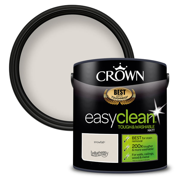 Crown Paint Easyclean Snowfall Matt Emulsion Paint | 2.5L, Tough Washable