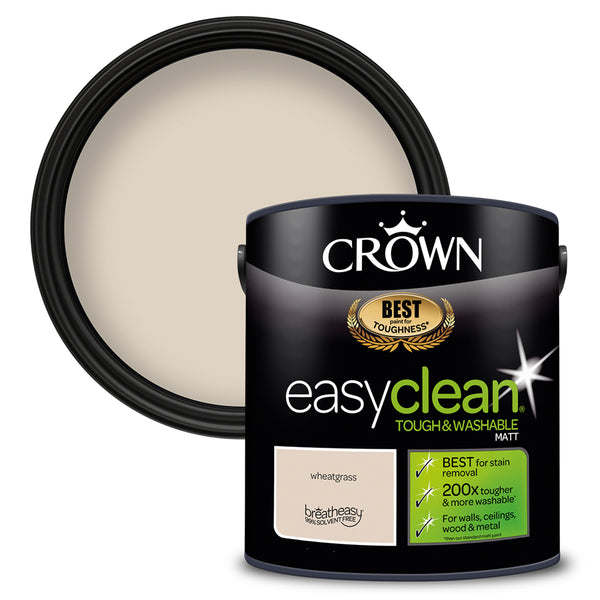 Crown Paint Easyclean Matt 200 Emulsion Paint Wheatgrass | 2.5L, Washable