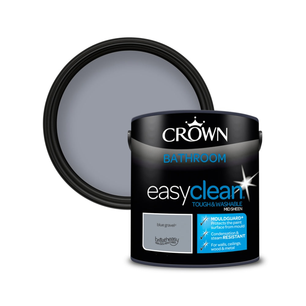 Crown Paint Easyclean Bathroom Paint | Blue Gravel, Midsheen, 2.5L