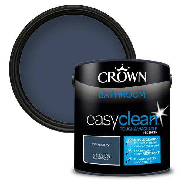 Crown Paint Easyclean Midnight Navy Bathroom Emulsion Paint | 2.5L, Mid Sheen