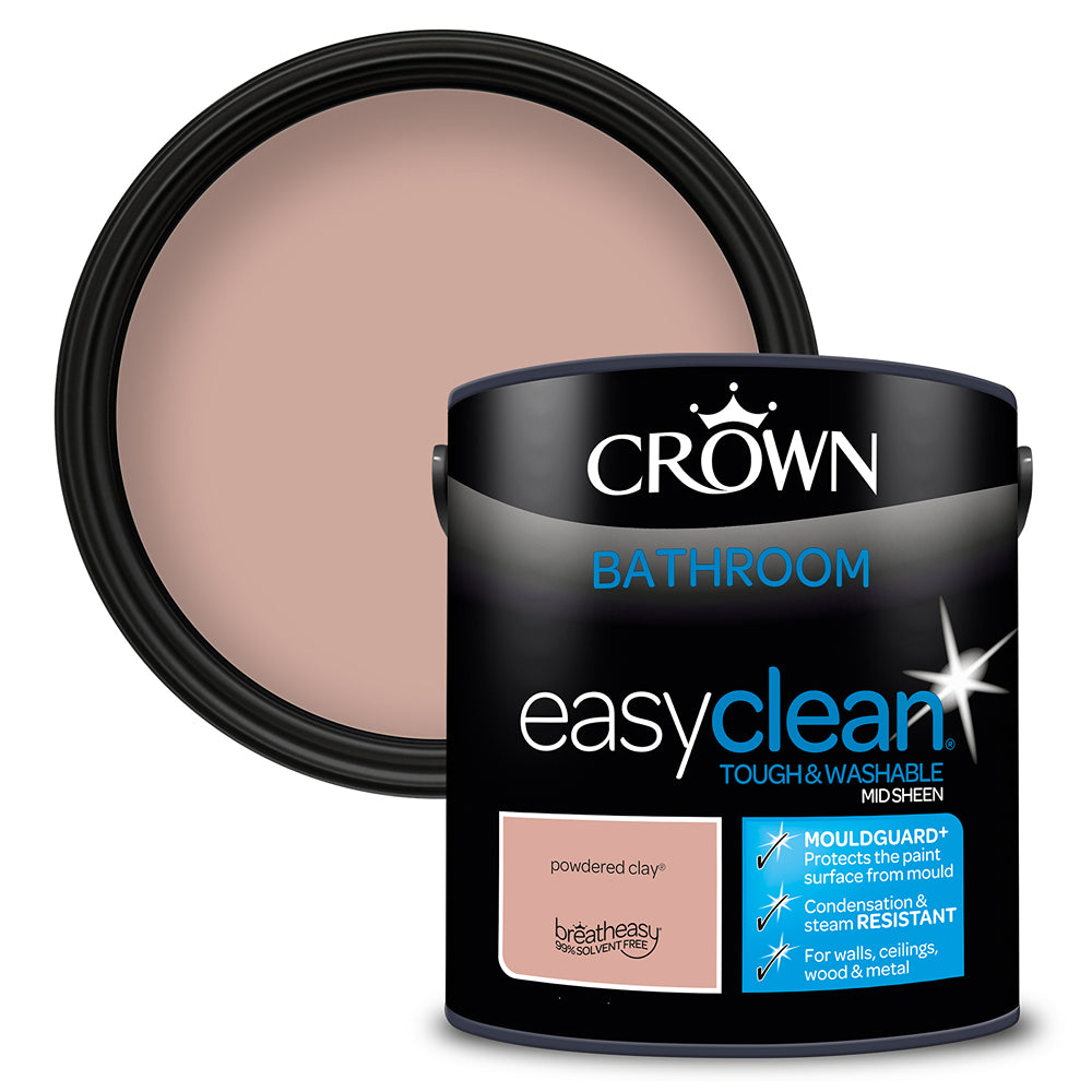 Crown Paint Easyclean Powdered Clay Bathroom Paint | 2.5L, Mid Sheen