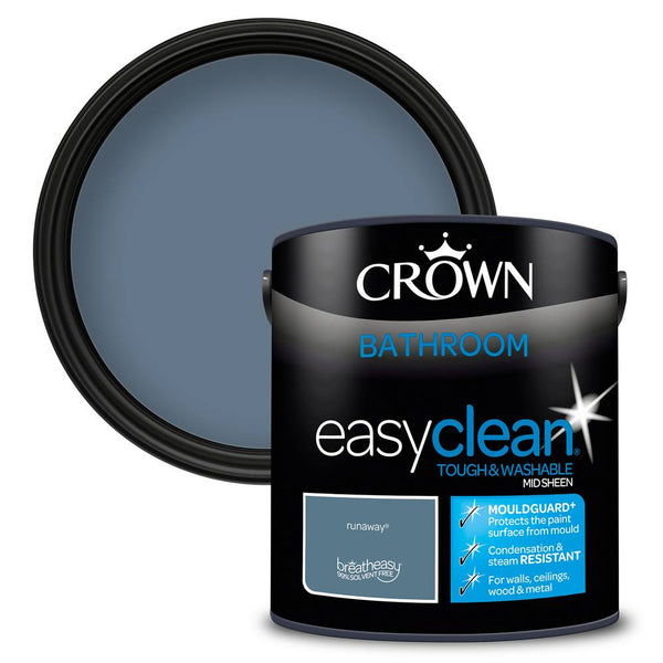 Crown Paint Easyclean Runaway Bathroom Paint | 2.5L, Mid Sheen, Mould Resistant