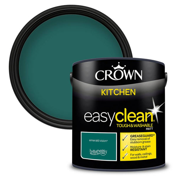 Crown Paint Easyclean Emerald Vision Kitchen Paint | 2.5L, Washable Matt