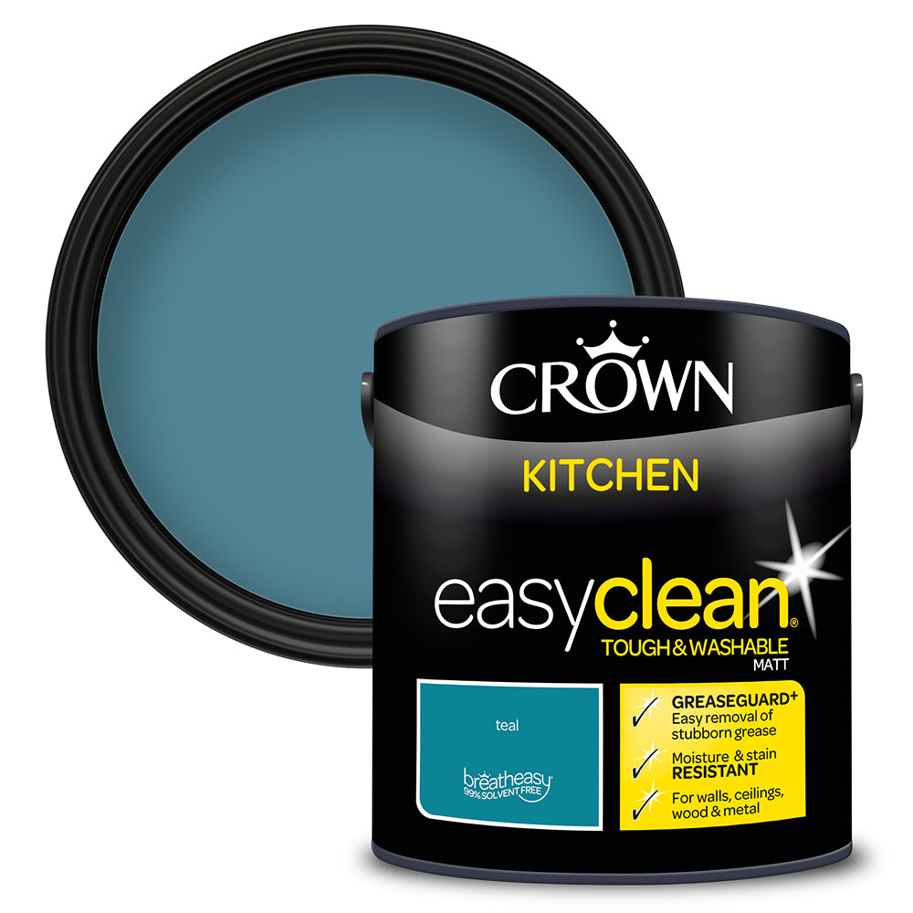 Crown Paint Easyclean Kitchen Teal Emulsion Paint | 2.5L, Matt