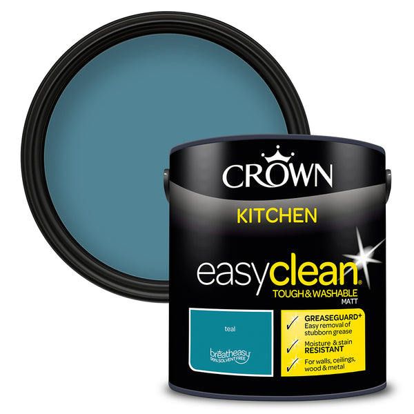 Crown Paint Easyclean Kitchen Teal Emulsion Paint | 2.5L, Matt