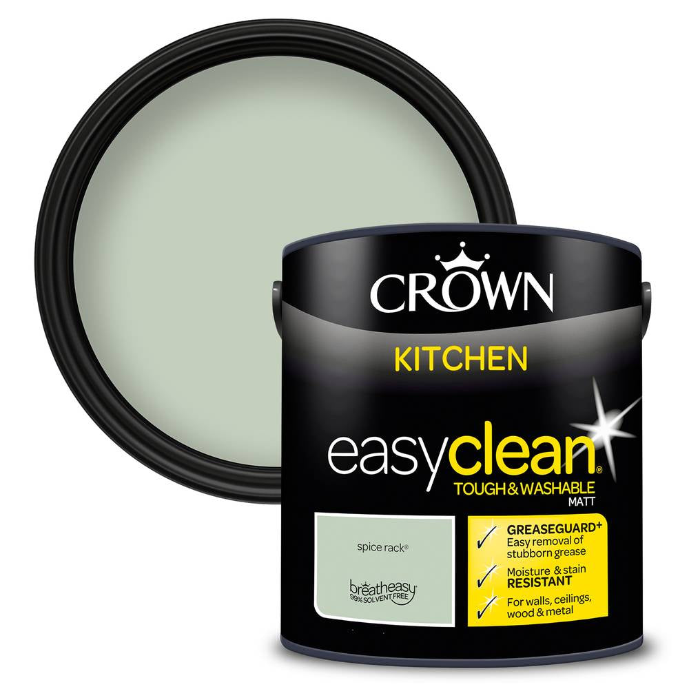 Crown Paint Easyclean Kitchen Spice Rack Matt Paint | 2.5L, Soft Green