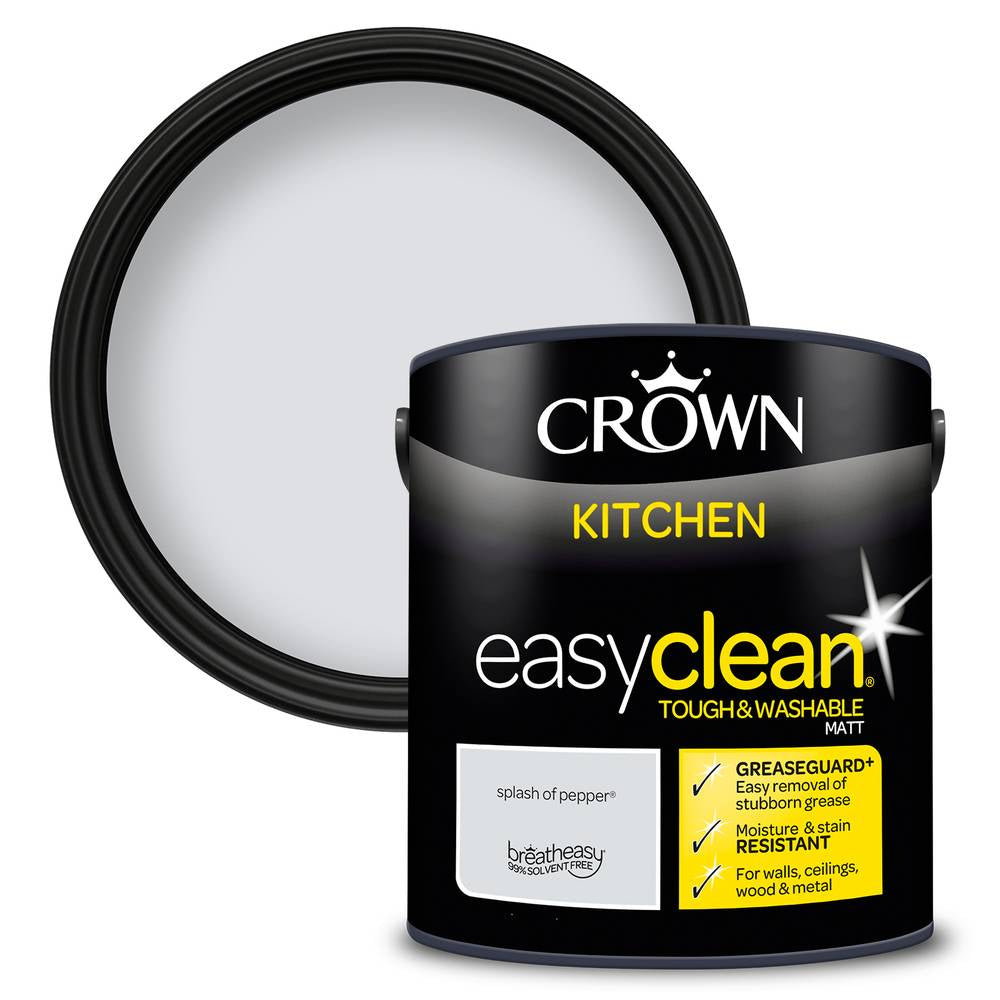 Crown Paint Easyclean Kitchen Splash of Pepper Paint | 2.5L, Washable Matt