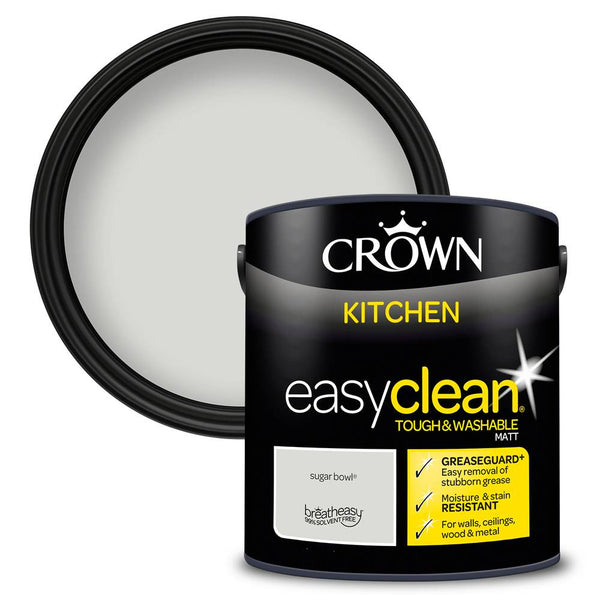 Crown Paint Easyclean Kitchen Emulsion Sugar Bowl | 2.5L, Washable Matt