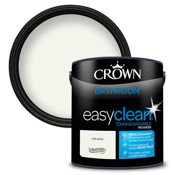 Crown Paint Easyclean Bathroom Milk White Paint | 2.5L, Mouldguard+, Mid Sheen